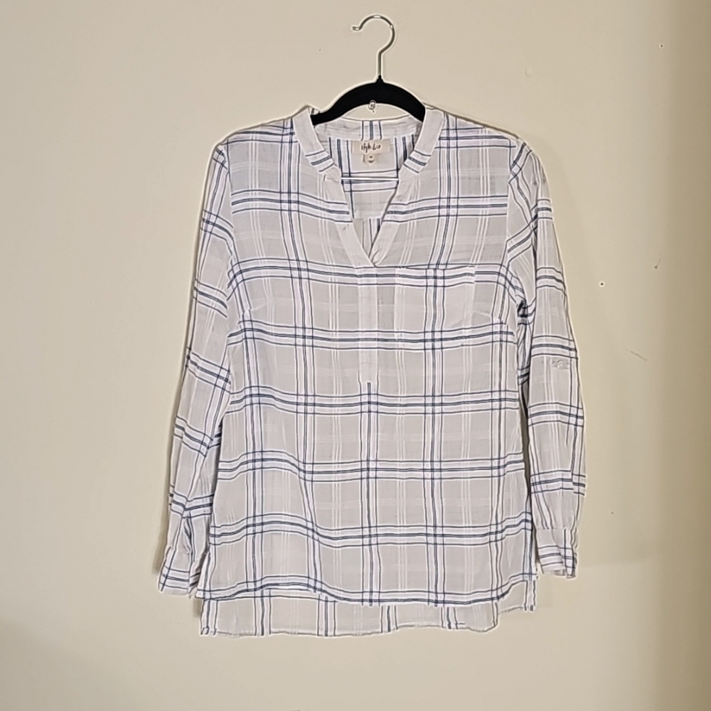Style & Co Plaid Shirt Roll-tab Sleeves Size PS